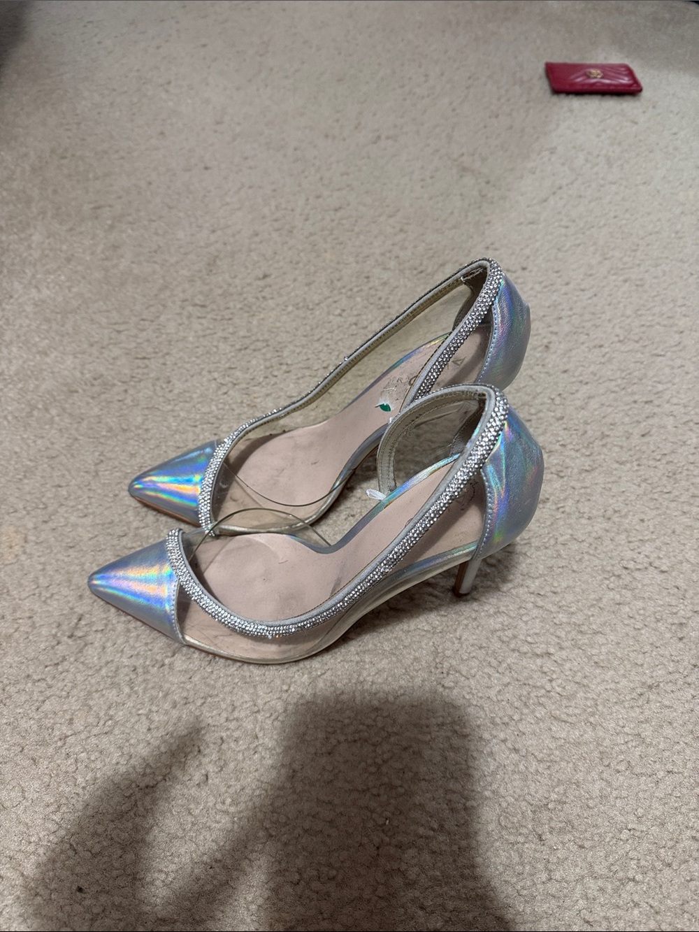 Aldo Iridescent Holographic Pointed-Toe Pumps with Rhinestone Trim